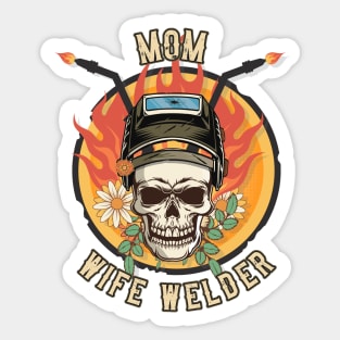 Welders skull woman sarcastic floral retro quote Groovy mom wife welder Sticker